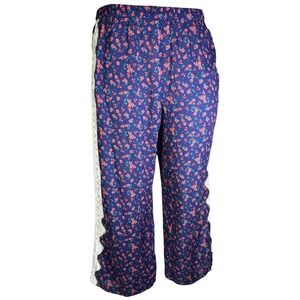 by Anthropologie Floral Lace Trim Pajama Pants Wide Leg Blue Pink Green XL NWT